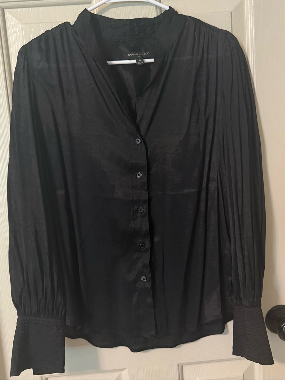 Banana Republic Black Button-Front Pleated Sleeve Blouse